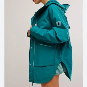 Free People Singin In The Rain packable rain jacket zip front wind resist Teal L